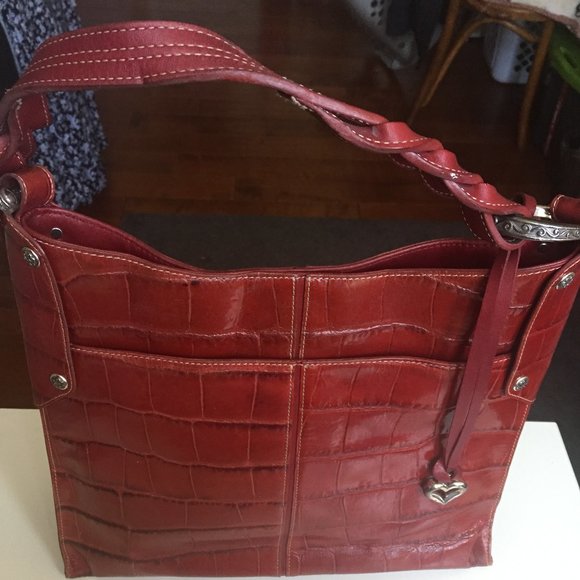 Brighton Handbags - Brighton Collection Red Croc Leather Large Square Shoulderbag